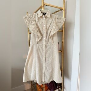 Theory Beige Eyelet Button-Up dress